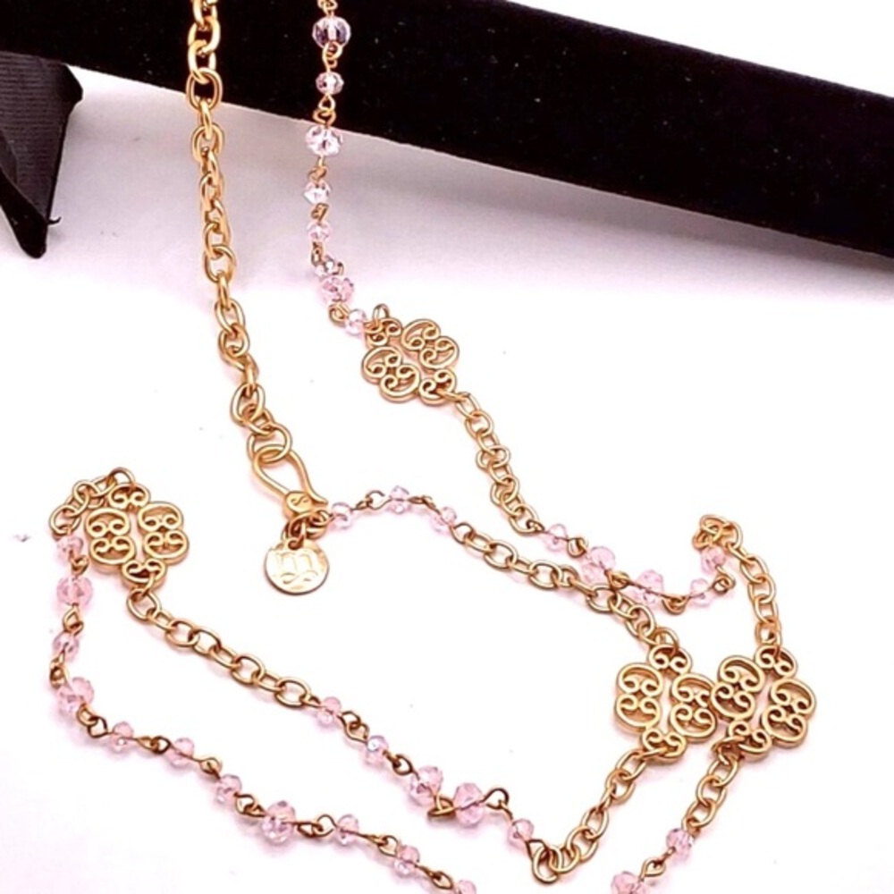 Mellisa Matt Finish Gold Tone Pink Glass Beads  extra Long Necklace